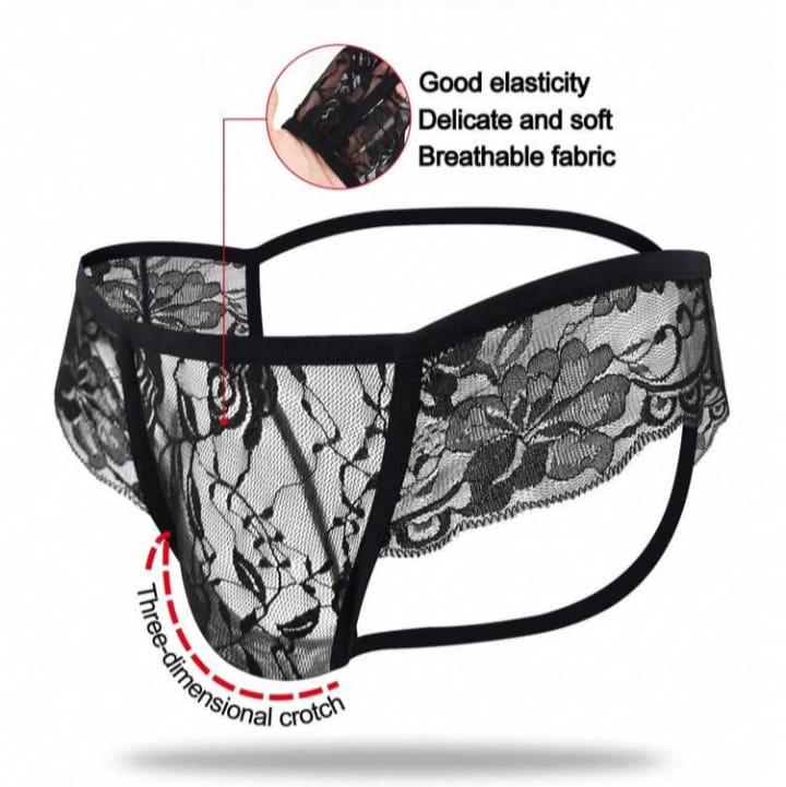 FANDY Men's Fashionable Alluring Rose Lace Crotchless Backless Sexy Underwear